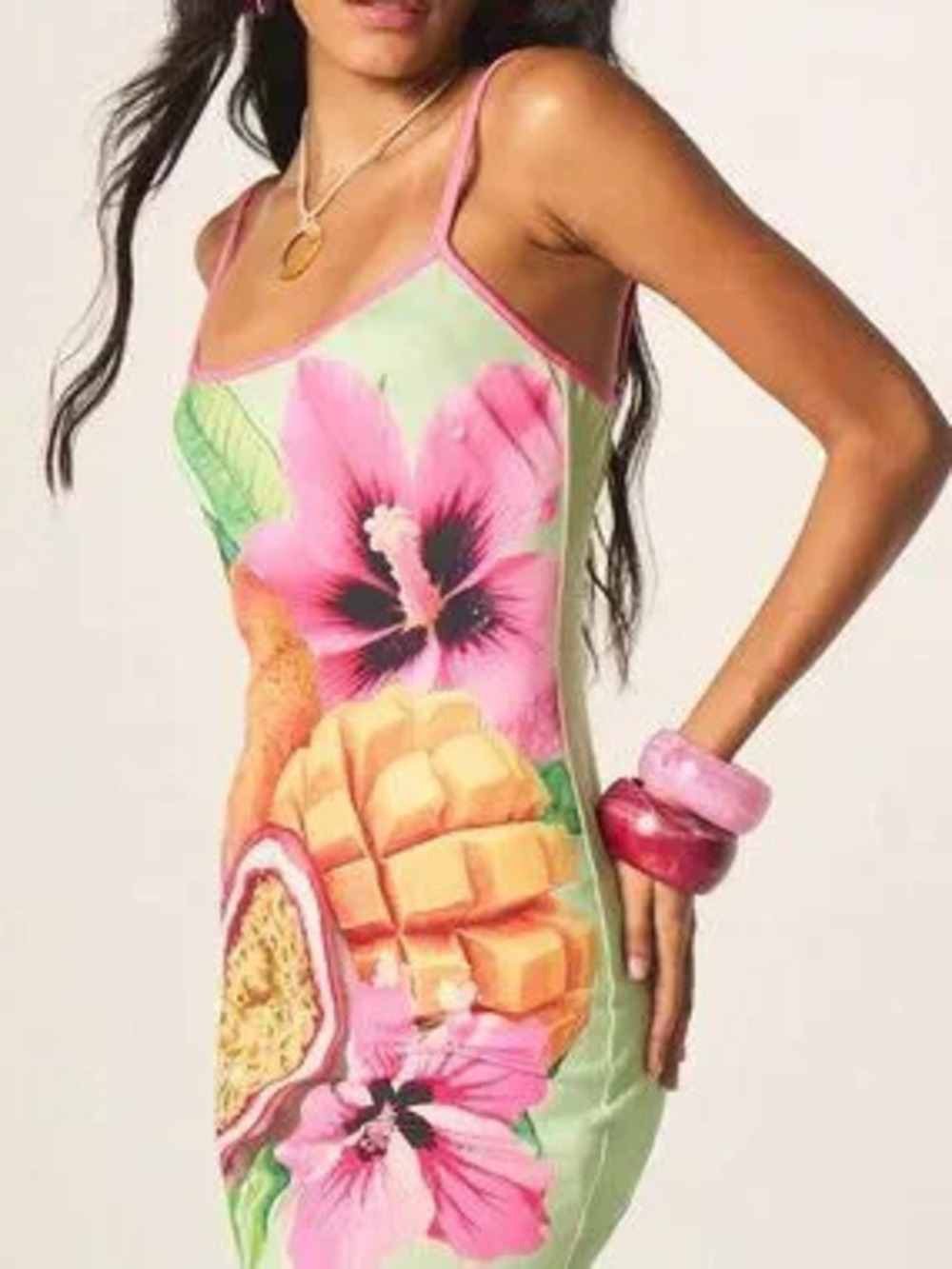 ZARA Multicolor Boho Women's Tropical Cami Mini Dress with Fruit Print